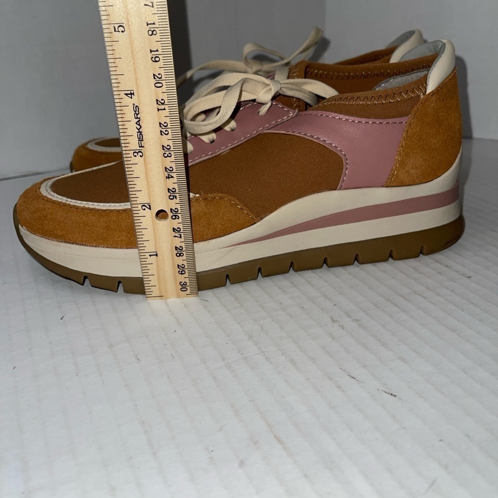 Naturalizer Women's Sneakers 7M Tan Pink White Leather & Fabric Upper Ties Remy - Picture 9 of 11